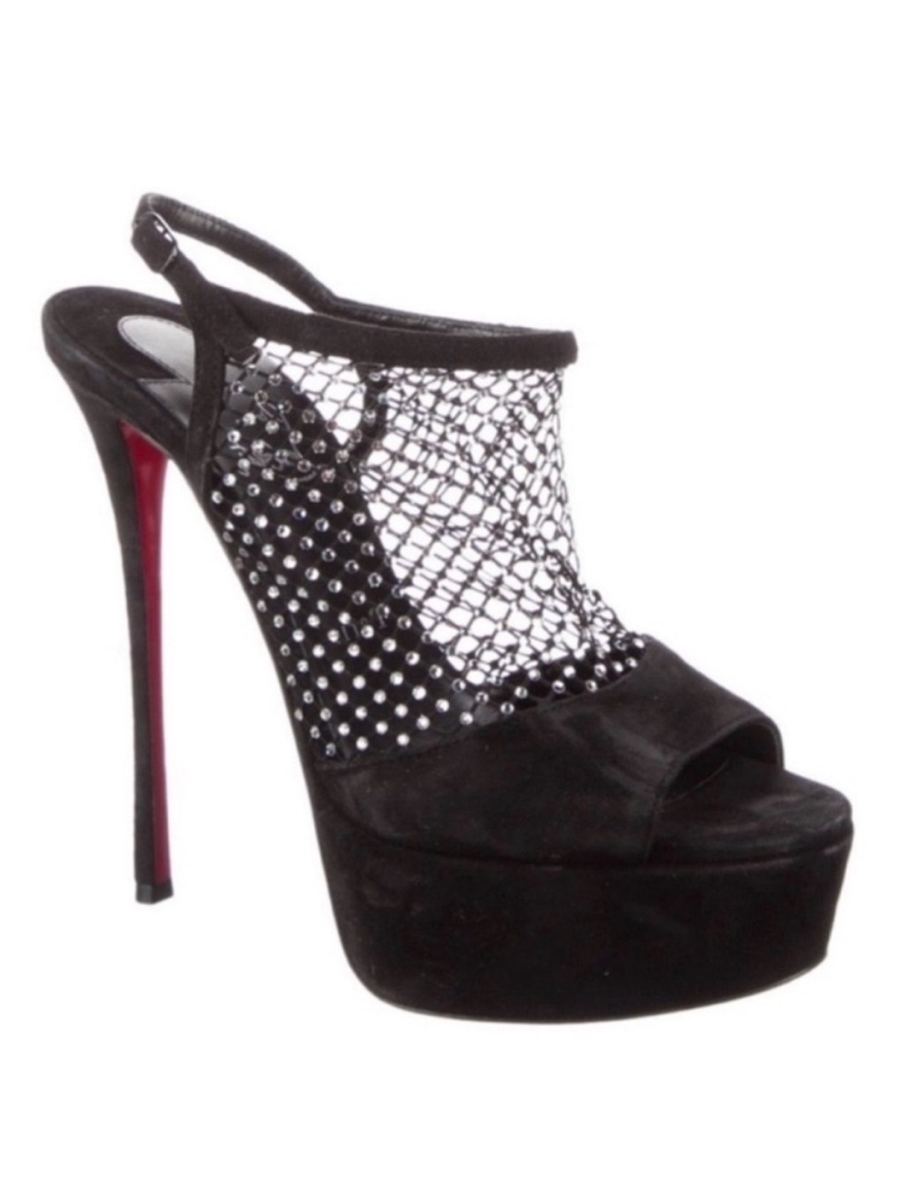 CHRISTIAN LOUBOUTIN Plougesta Alta Strass 150 Black Suede Platform Heels - Picture 4 of 11